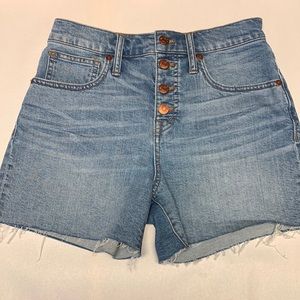 Madewell Button Front Raw Hem High Rise Denim Shorts Size 25